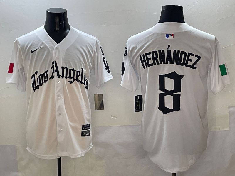Men Los Angeles Dodgers #8 Hernandez White Five generations Joint Name 2025 Nike MLB Jersey style 1